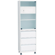 Шкаф 1-но створчатый стекло/металл ШМС-1-Т-Р-3 с трейзером с регулируемыми опорами с 3-мя ящиками