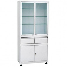 Шкаф 2-ух створчатый стекло/металл ШМС-2-Р-А-2 с регулируемыми опорами в алюм раме с выдв ящиком