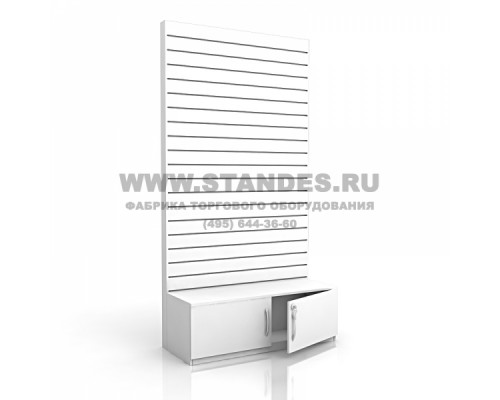 Стенд пристенный из экономпанели и накопителем дверцы распашные 2450*1200*550 мм